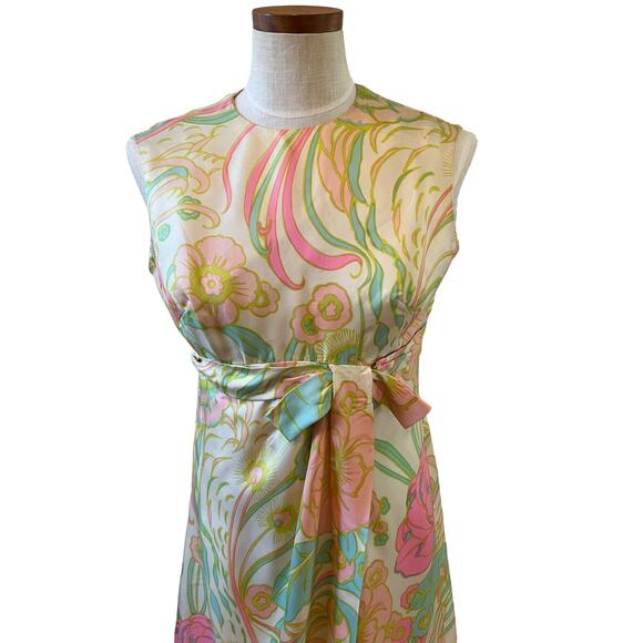 Vintage 60s silk Hawaiian mod print maxi dress - Picture 2 of 13